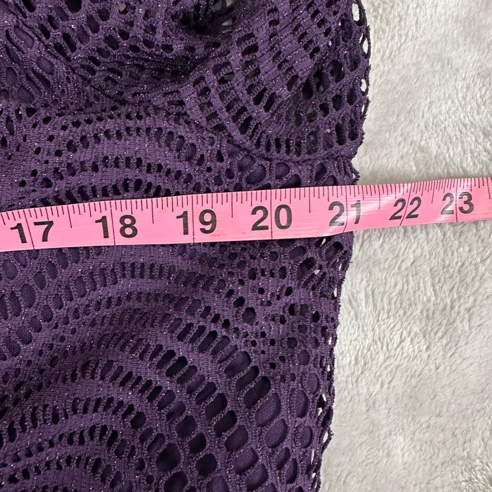 New Directions Tunic Top Women Plus 1X Purple Metallic Crochet Fringe Whimsigoth - Picture 7 of 9